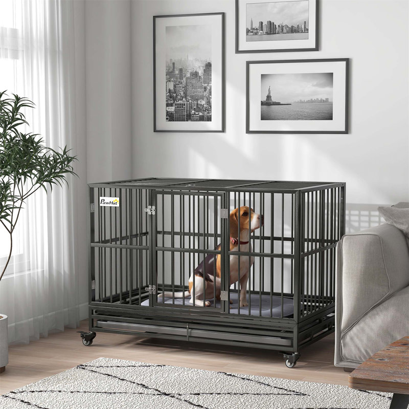 Cage pour chien en acier avec roulettes Tucker Murphy ™, H 34,6 po x l 48,4 po x P 29,1 po, Gris