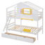 Lit superposé simple au-dessus de simple avec 2 tiroirs, 1 boîte de rangement, 1 tablette, fenêtre et toit-582843815