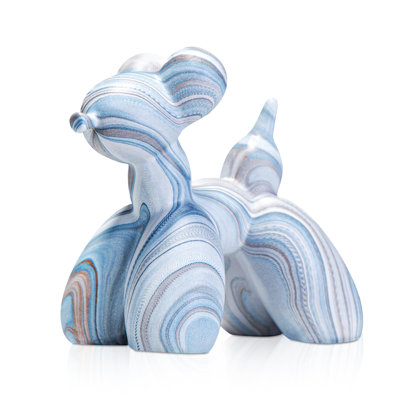 Modern Ceramic Dog Figurine, Unique Hydro-Dip Home Decor Blue White,Living Room Shelf Decor, Hydro-Dip Marble Dog Figurine Gift for Dog Mom, Office Desk Room Decor, Pet Lover