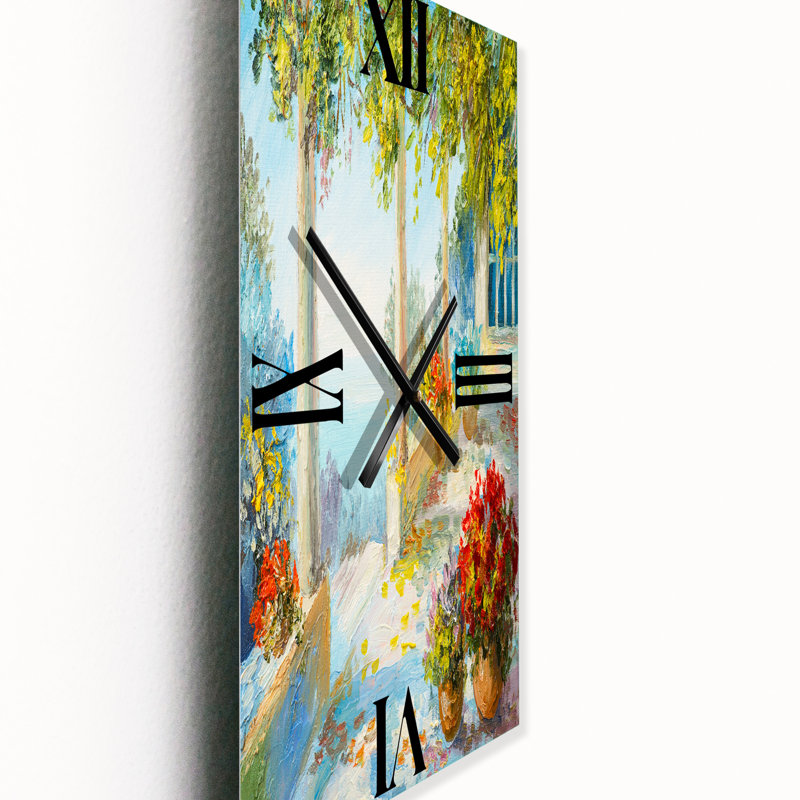 Horloge murale terrasse près de la mer avec fleurs, Grand