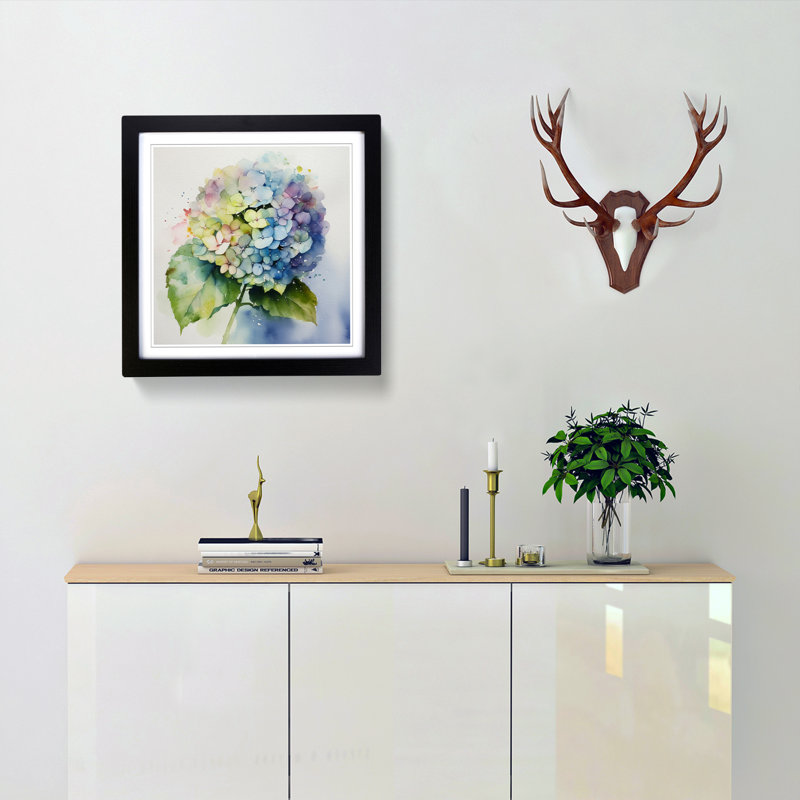 Hydrangea Watercolour No.4 - Framed Print, Black