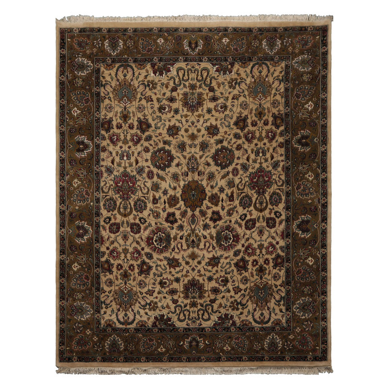 Tapis velouté en laine noué à la main 7 pi 9 po x 10 pi 2 po Kashan 200 KPSI