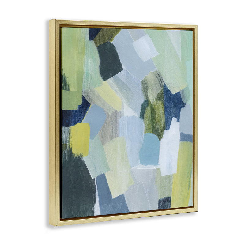 «Layered Green Brush Strokes» par Grace Popp, Cadre flottant métallique doré, H 31 po x l 25 po