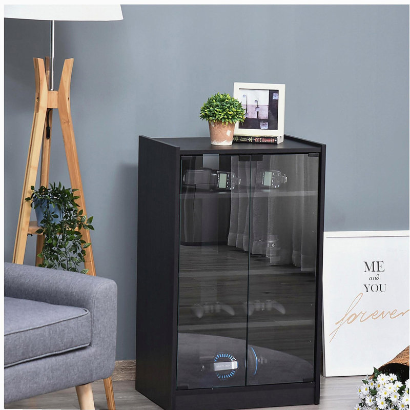 Armoire multimédia HOMcom à 5 niveaux avec tablettes réglables à 3 niveaux, portes en verre trempé et gestion des câbles, noir vieilli