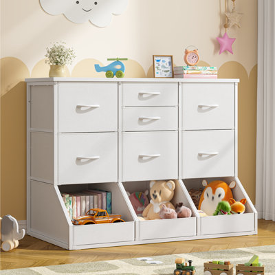 7-Drawer Storage Chest with Open Bottom Compartments – Multi-Functional Organizer for Bedroom, Entryway