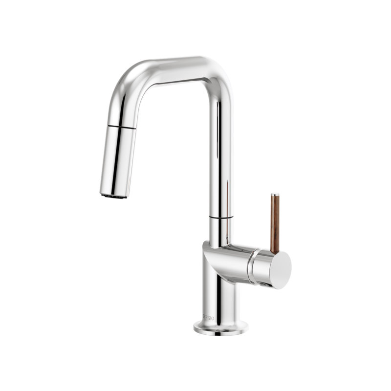 Odin® Pull-Down Prep Faucet with Square Spout, Polished Chrome, Wood Lever