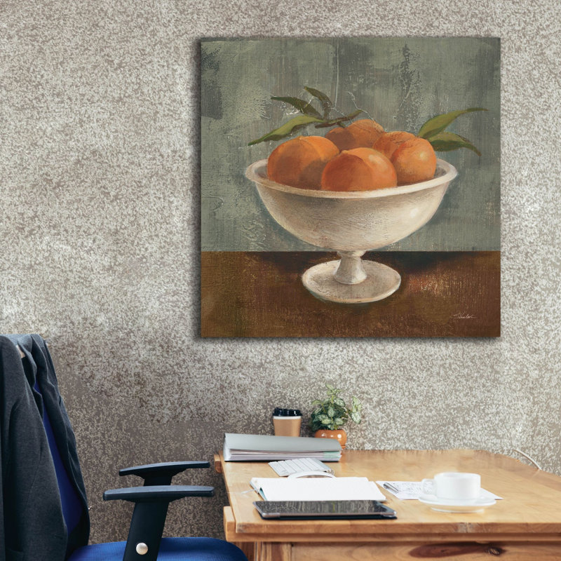 «Peaches In Old Bowl Neutral» par Silvia Vassileva, art mural sur toile, H 37 po x l 37 po