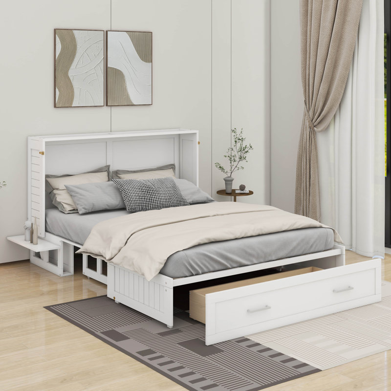 Grand lit escamotable mobile avec tiroir et tablettes