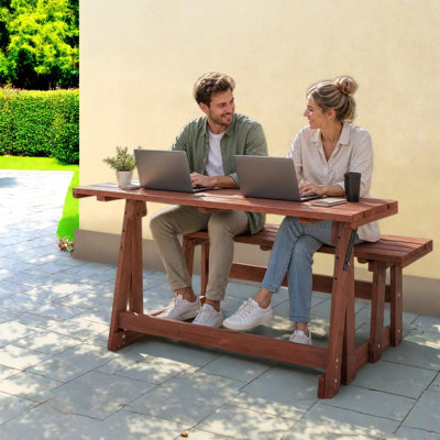 Convertible Patio Dining Sets, 55.5 in Solid Wood Rustic Table for Backyard
