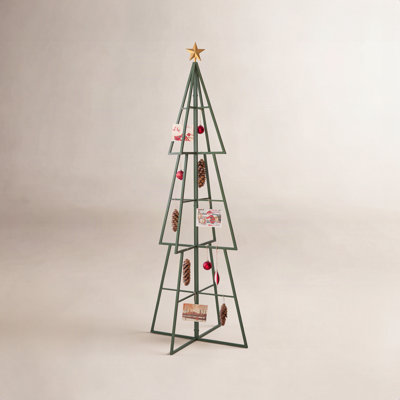 GREEN PAINTED METAL CHRISTMAS TREE ORNAMENT DISPLAY