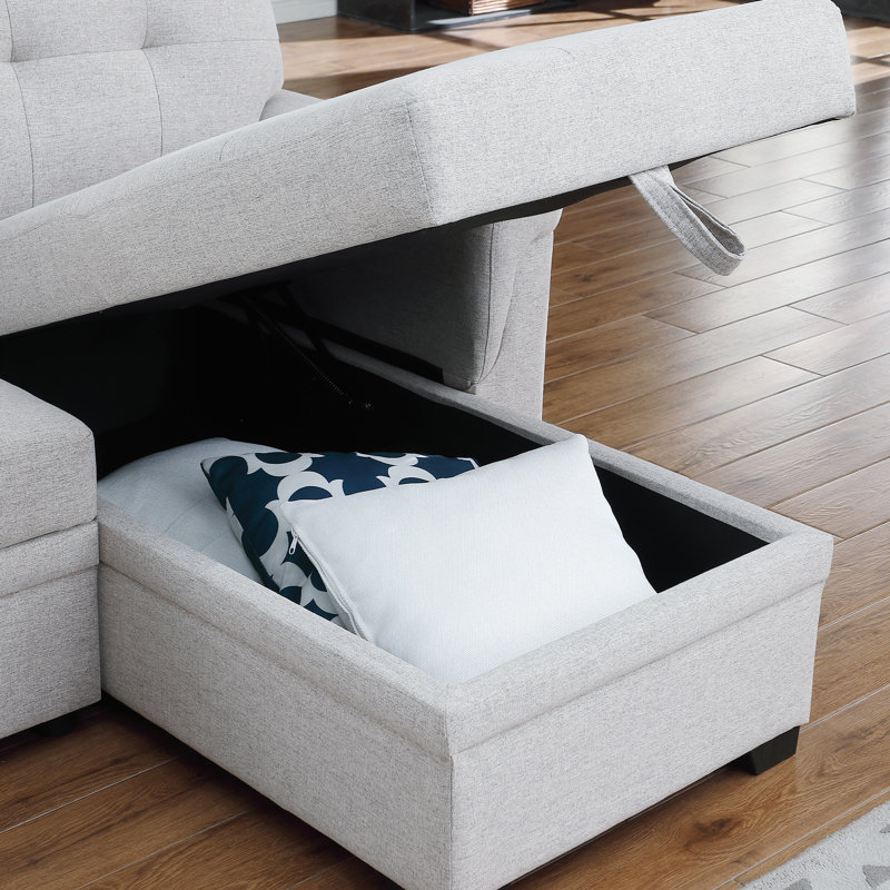 Canapé-lit modulaire réversible en lin 84 po avec rangement, Beige