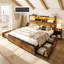 Queen Platform Bed Frame With 4 Under‑Bed Storage Drawers, Storage Headboard With Pull Out Nightstands, Charging Station And RGB LED Lights, No Box Spring Required-1802035212-1802035214