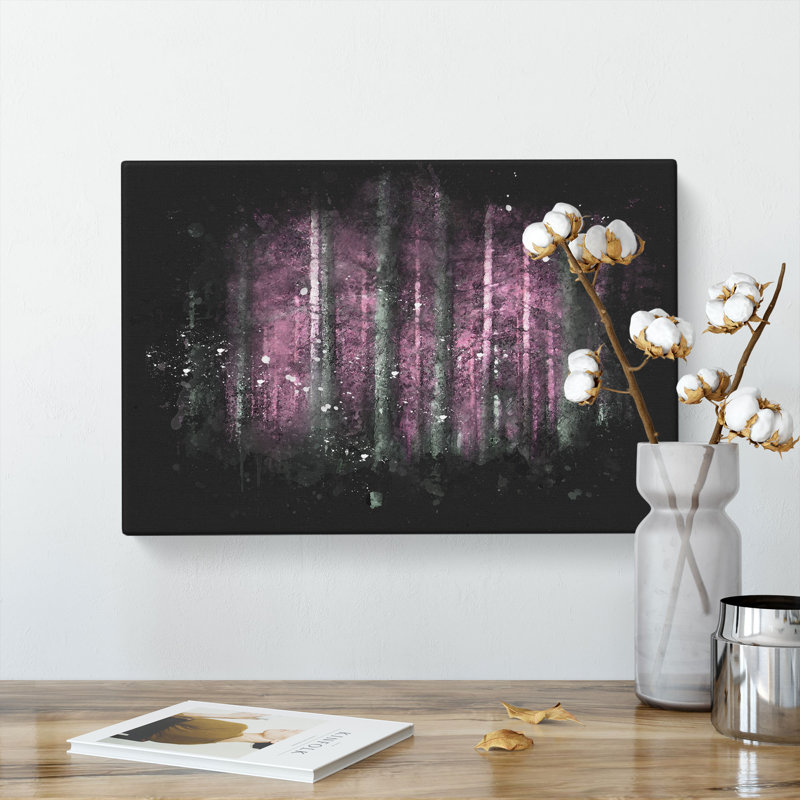 Forest In Pink Paint Splash - Wrapped Canvas Print, 40cm H x 60cm W x 3cm D