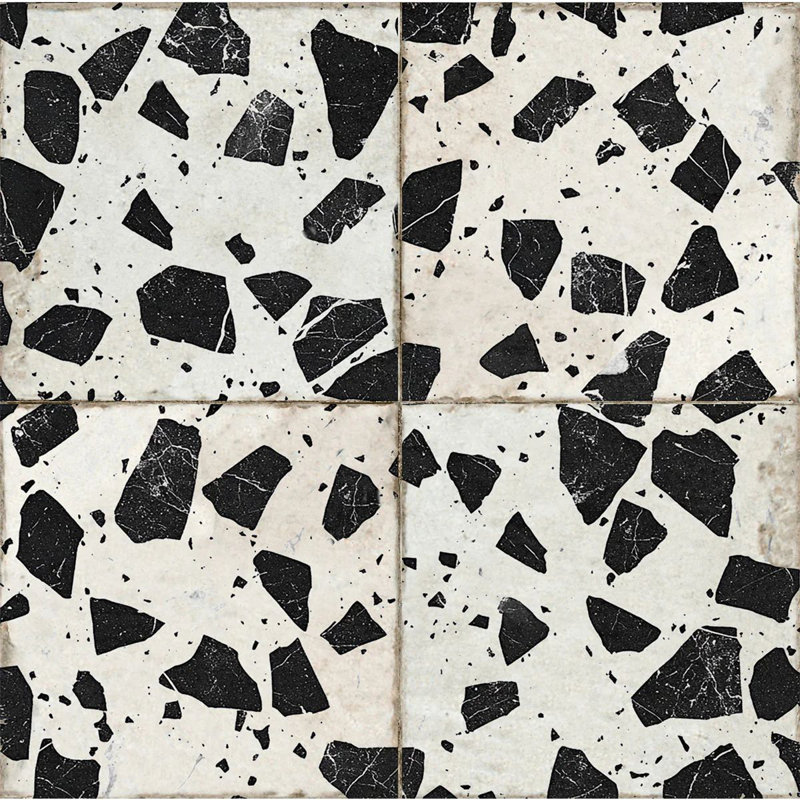 Carreau de mosaïque auto-adhésif en vinyle l 6 po x L 6 po, Noir / blanc terrazzo