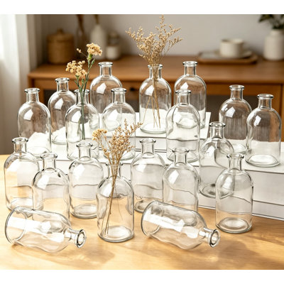 20 Pack Clear Glass Bud Vases For Centerpieces, Small Mini Flower Vases In Bulk, Vintage Decorative Bottle Vases For Table Decor, Home Accents, Wedding Reception, Party And Office Arrangements