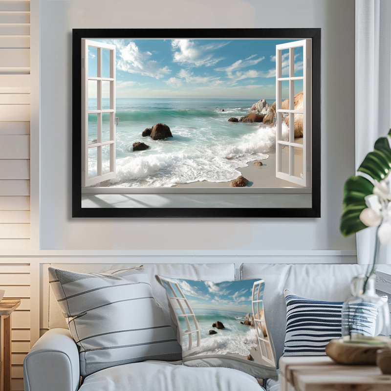 «Coastal Crystal Silence Windows Landscape - Coastal Windows», reproduction d'art sur toile blanc, H 12 po x l 20 po, Noir