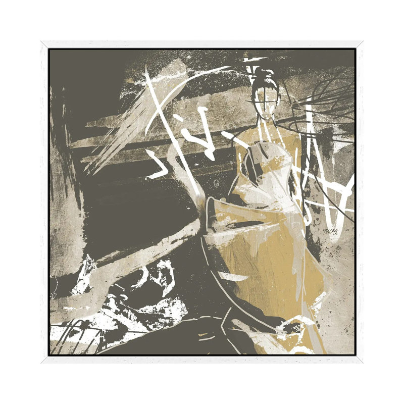 Beige Abstract Dress by On Rei - Floater Frame Gallery-Wrapped Canvas Giclée on Canvas, White Framed