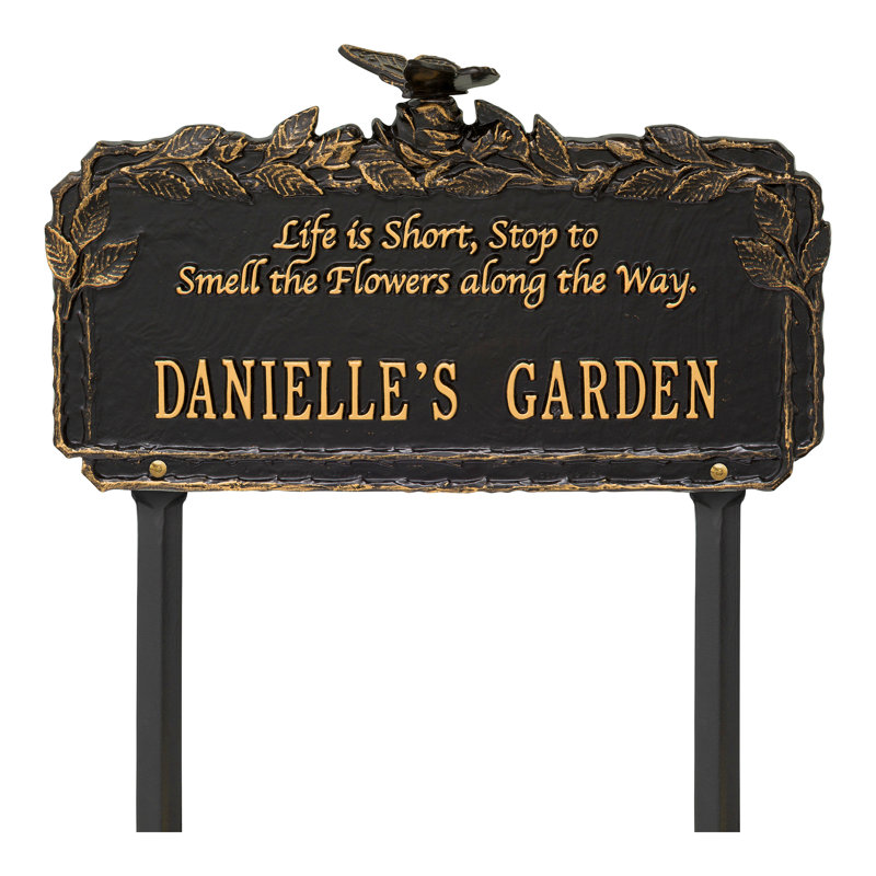 Butterfly Rose Quote Personalized Garden Sign, Black/Gold, Yes