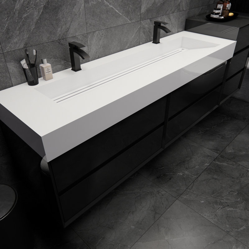 Meuble-lavabo mural double 104 po Albizu, Noir