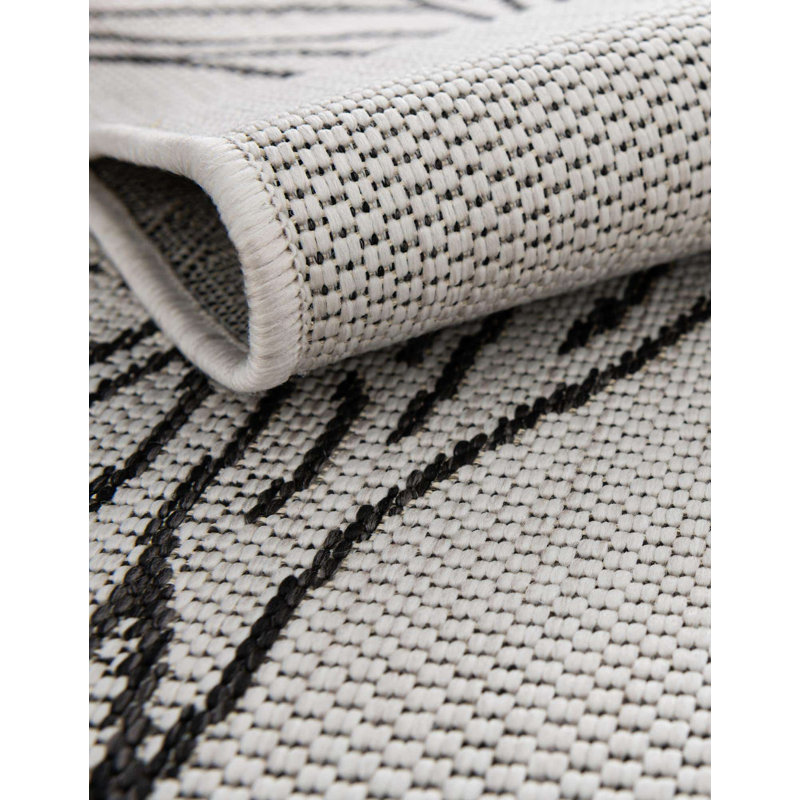 Tapis intérieur / extérieur gris anthracite / ivoire en polypropylène Firman Wygant, Rond 4 pi 1 po