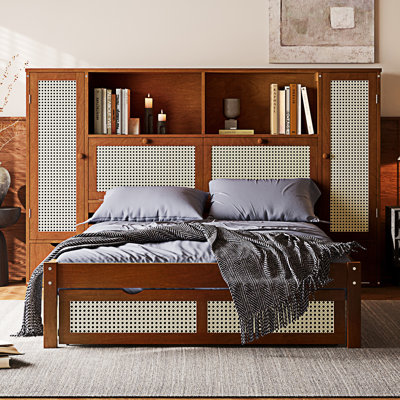 Wooden Bed With Two Storage Lockers