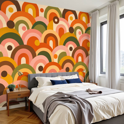 Peel and Stick Wallpaper Retro Abstract Geometric Earthy Tones Wall Murals 100"H x 144"W Removable PVC Wall Paper Self-Adhesive Wall Decor for Bedroom Living Room Home Office