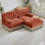 Canapé Chesterfield en velours doux capitonné à boutons avec jupe à franges et 1 repose-pieds, facile à assembler-1825073724