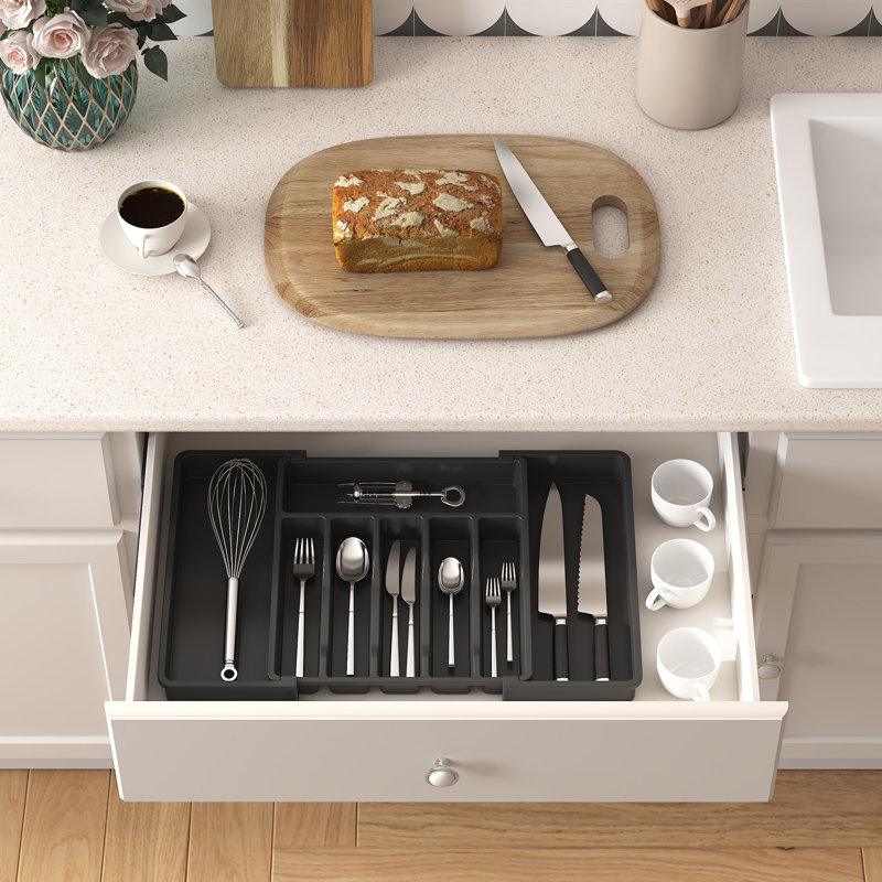 Koitcho Adjustable Flatware & Kitchen Utensils Drawer Organizer, Black