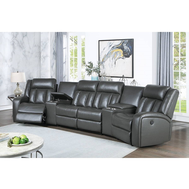Faux Leather L-Shaped Sectional Reversible, Gray Faux Leather
