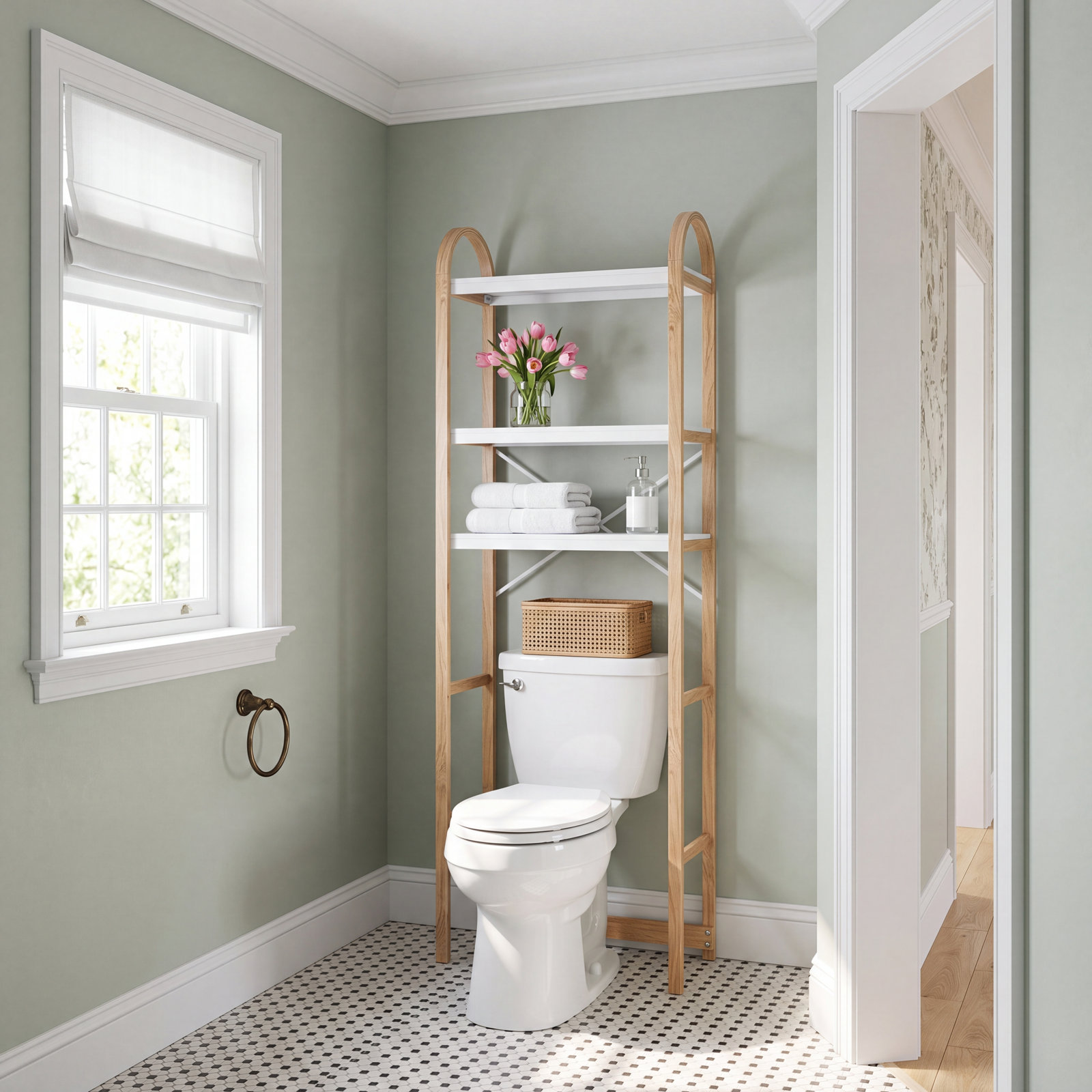 Solid Wood Over-The-Toilet Storage, White/Natural
