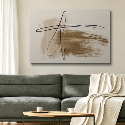 Minimalist Khaki Brushstroke Line Art Picture Giclée Print 12×8 inch - Living Room Decor