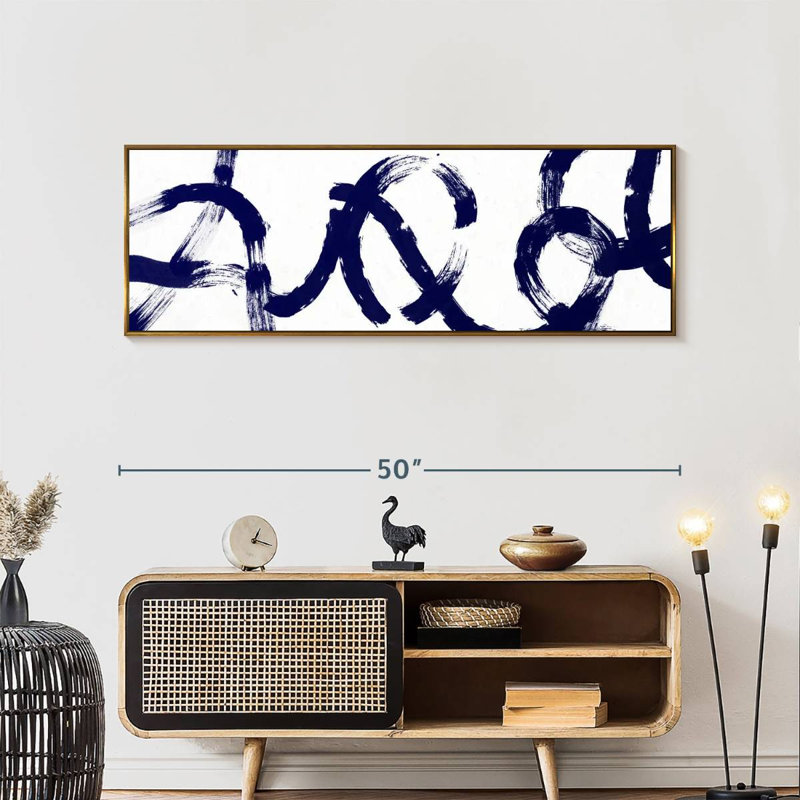 Coups d'un bleu profond, Cadre flottant doré, 49" X 17"