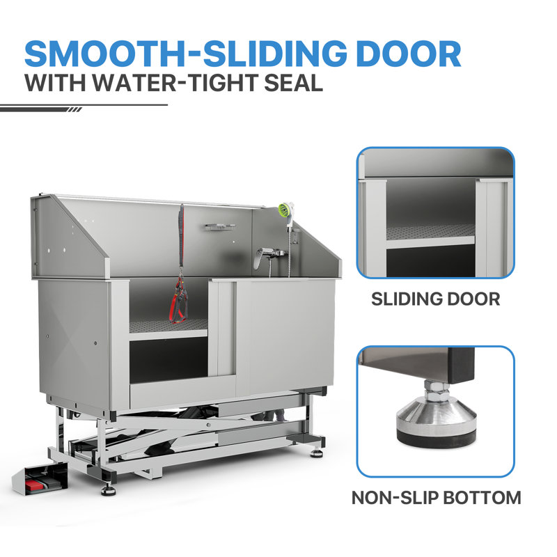 Stainless Steel Adjustable Electric Pet Grooming Tub with Ramp