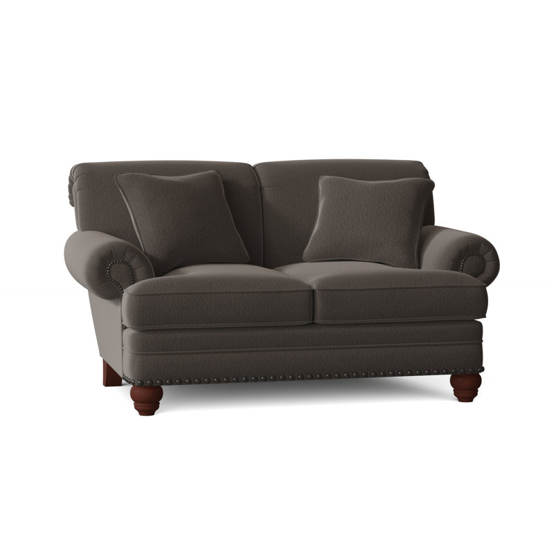 Causeuse à accoudoirs roulés 65 po avec coussins réversibles Ballester, Laiton foncé, Anello 42 sergé performance gris foncé