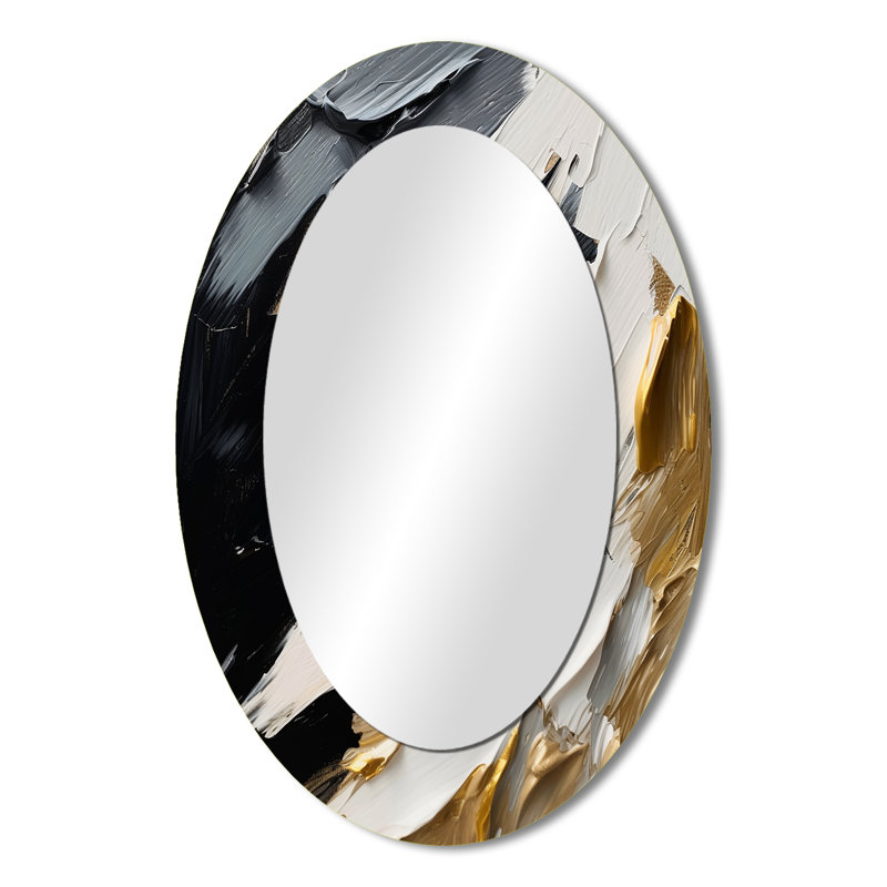 Rythme de plaisir abstrait noir et doré - miroir mural moderne ovale, 36 po x 24 po