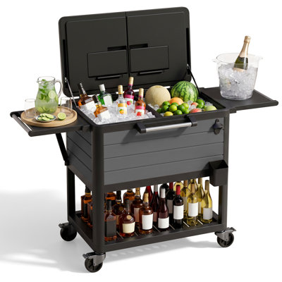 104 Quart Rolling Cooler Cart, Portable Outdoor Ice Chest with Lockable Wheels, Heavy-Duty Insulated Beverage Cooler for Party, Camping, Tailgate, Patio,Gray