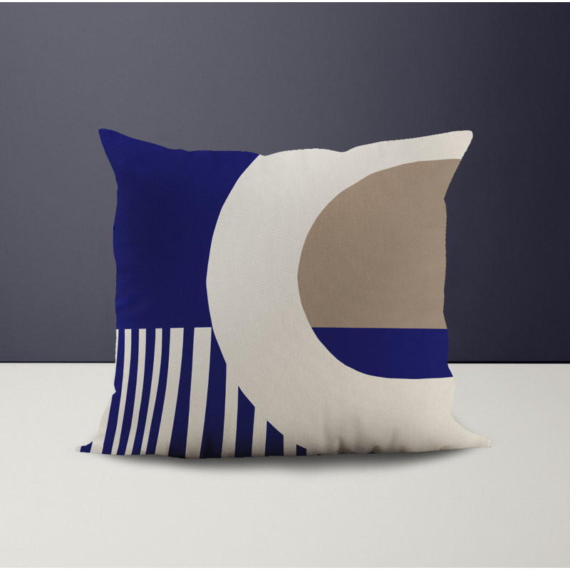 Jeté carré en polyester intérieur / extérieur, Beige/bleu marine, L 19 po x H 19 po