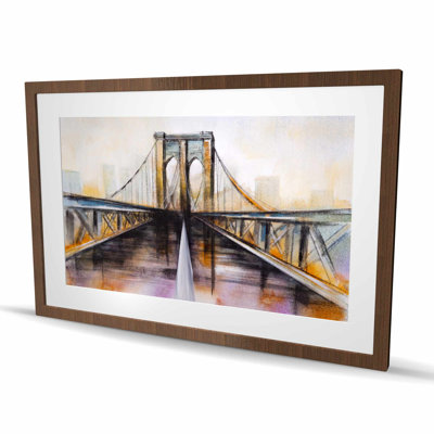 Impression colorée avec passe-partout coloré du pont de Brooklyn | Décoration intérieure