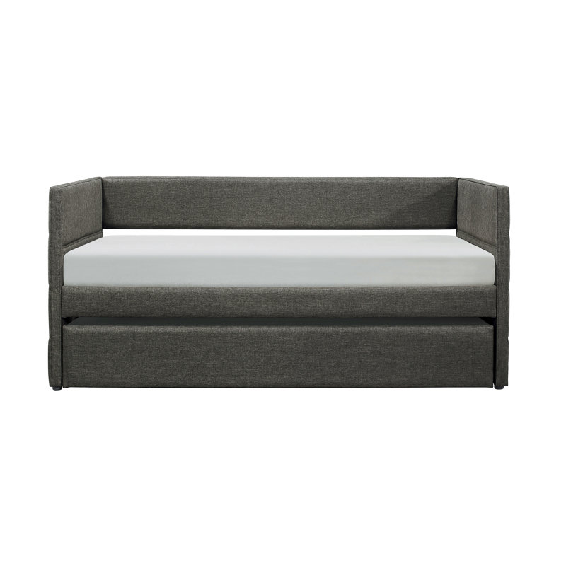 Modern Style Daybed With Trundle Dark Gray Fabric Upholstered Wooden Furniture 1Pc