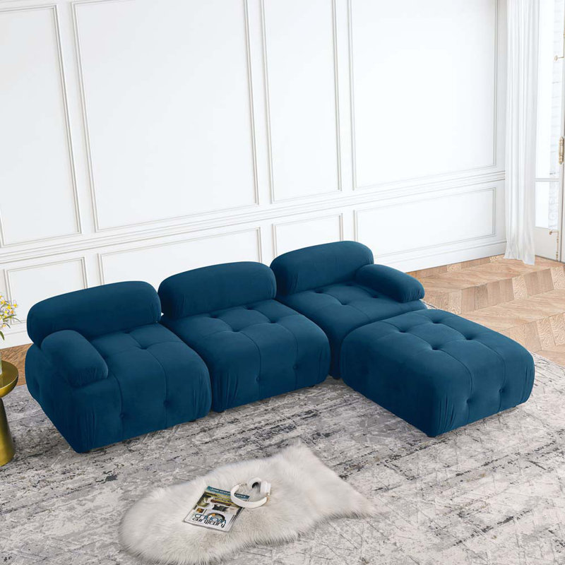 Canapé modulaire 4 pièces Kaeliana, Velours bleu marine
