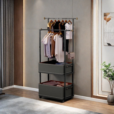 Coat Rack Double Baskets Rounded Wheels