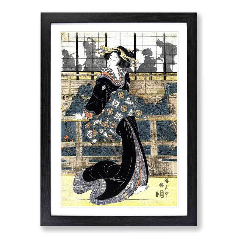 Entertainer by Eizan Kikukawa - Picture Frame Painting Print, Black Framed, 48cm H x 36cm W x 2cm D