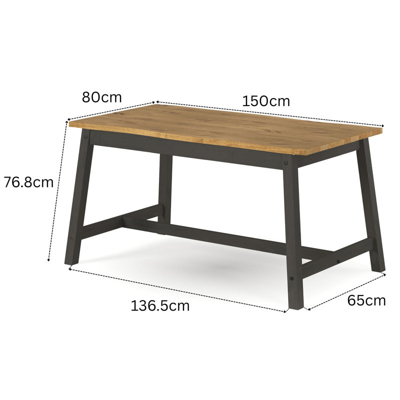Starnes Solid Pine Wood Dining Table, W150 x D80 cm, Black