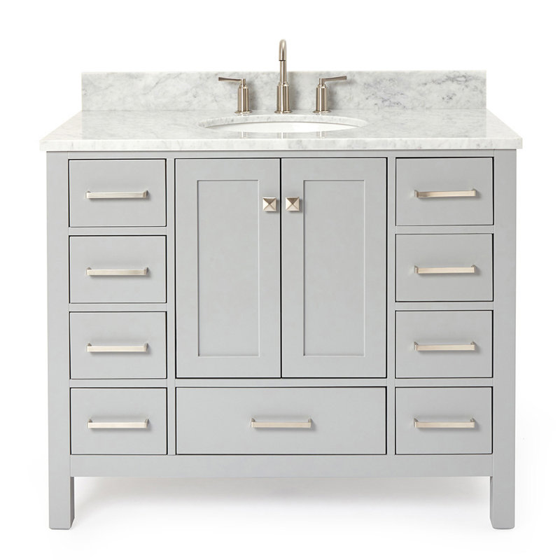 Ensemble de meuble-lavabo simple Flynt, Oval, Gris / Nickel brossé, L 43 po