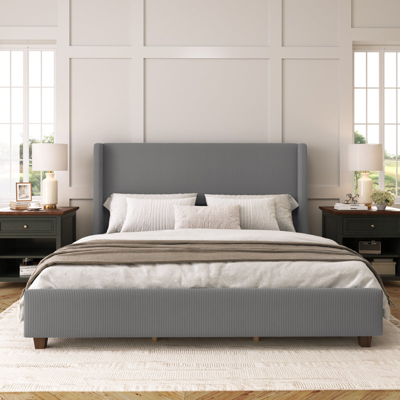 Lit plateforme tapissier Phan, gris, King