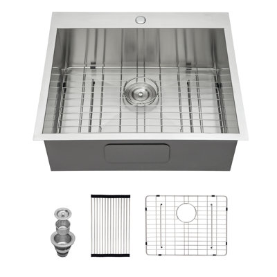 25"X22"X12" Stainless Steel Laundry Utility Sink Drop In Topmount 16 Gauge Deep Single Bowl Kitchen Sink Basin