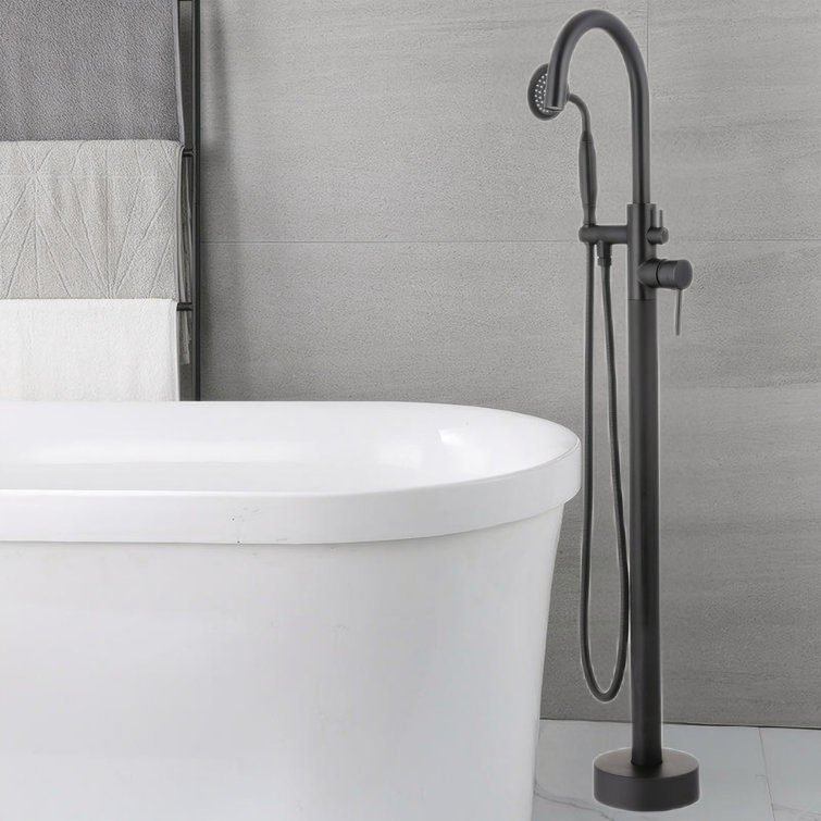 2 Handle Floor Mounted Freestanding Tub Faucet with Handheld Shower