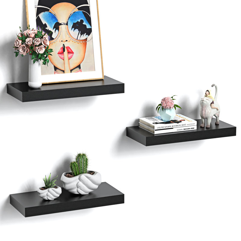 Godfree 3-Piece Manufactured Wood Floating Shelves, Black