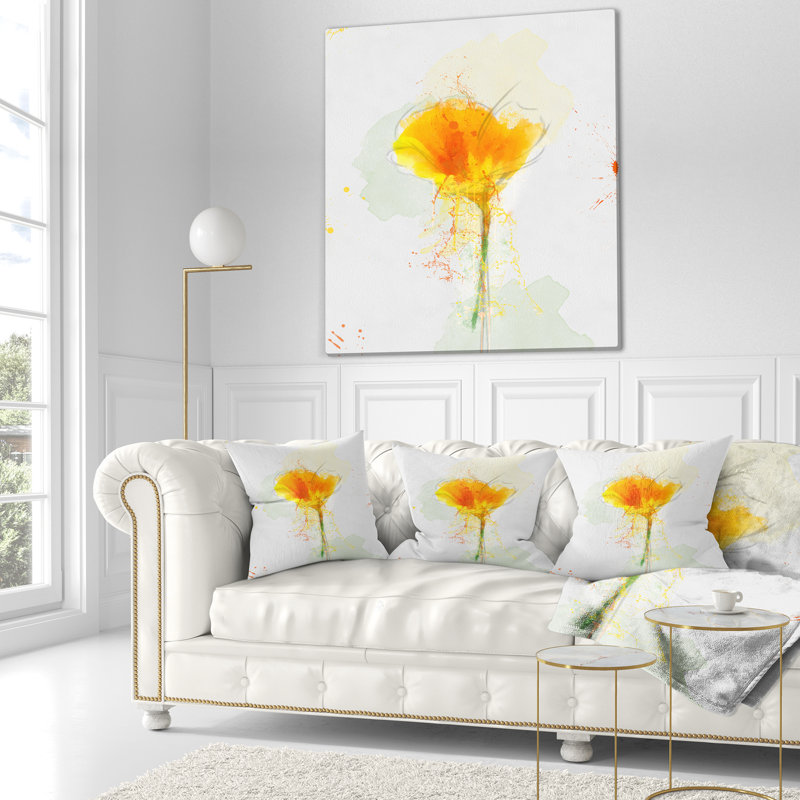 Coussin décoratif à fleurs jaunes et aquarelle, 16 po x 1 po