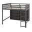 Lit mezzanine double avec tablettes de rangement ouvertes et échelle-599869547